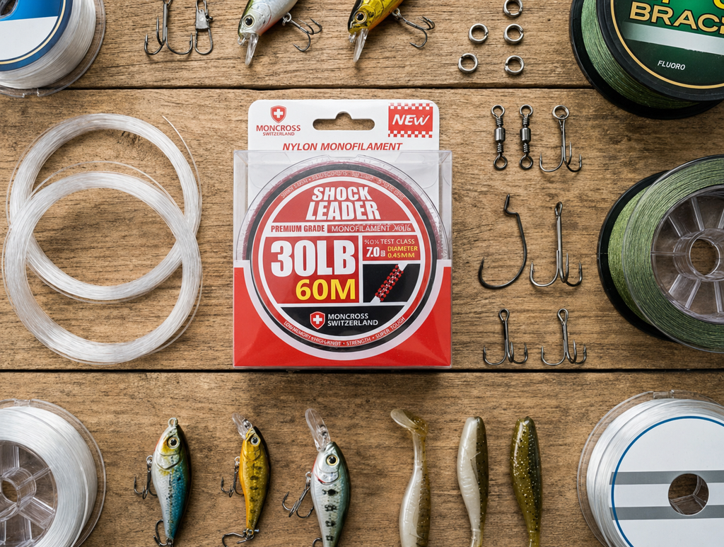 MONCROSS Premium Switzerland Shock Leader Monofilament Fishing Line - 30LB, 60M, 0.435mm Diameter, Abrasion Resistant, Exceptional Handling, Low Memory, Smooth Texture Saltwater Fishing Line for Superior Performance