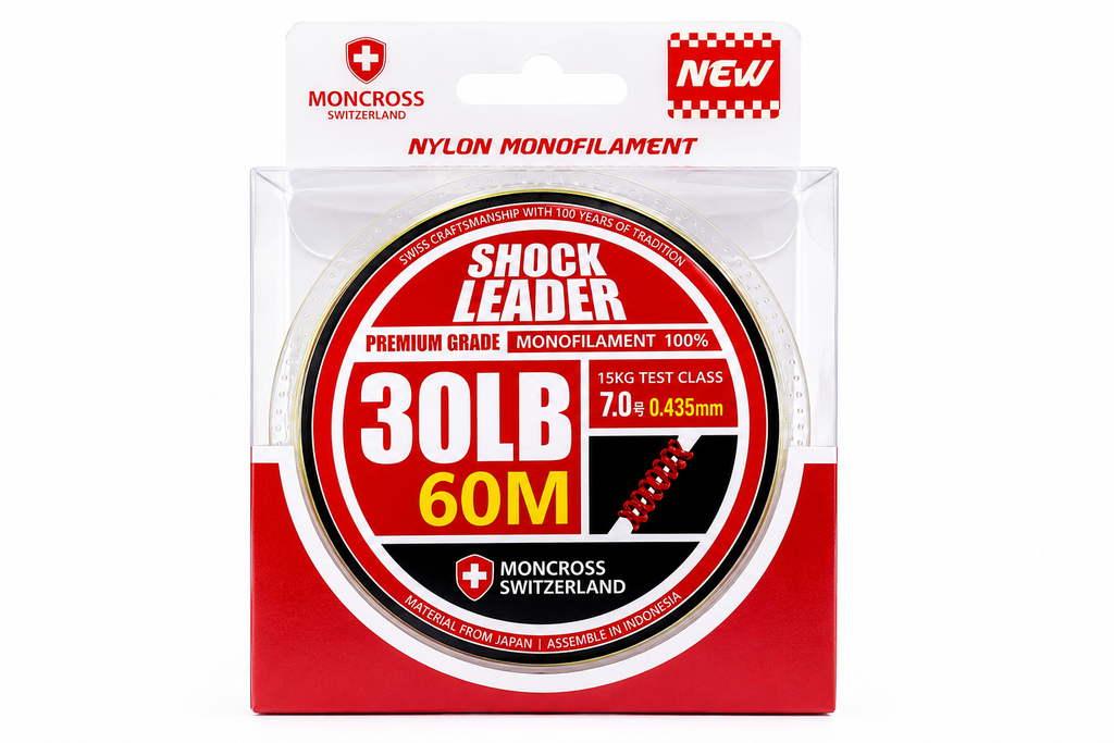 MONCROSS Premium Switzerland Shock Leader Monofilament Fishing Line - 30LB, 60M, 0.435mm Diameter, Abrasion Resistant, Exceptional Handling, Low Memory, Smooth Texture Saltwater Fishing Line for Superior Performance